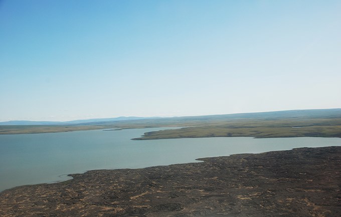 A part of Imuruk Lake next to a small portion of the Imuruk Lava Beds.